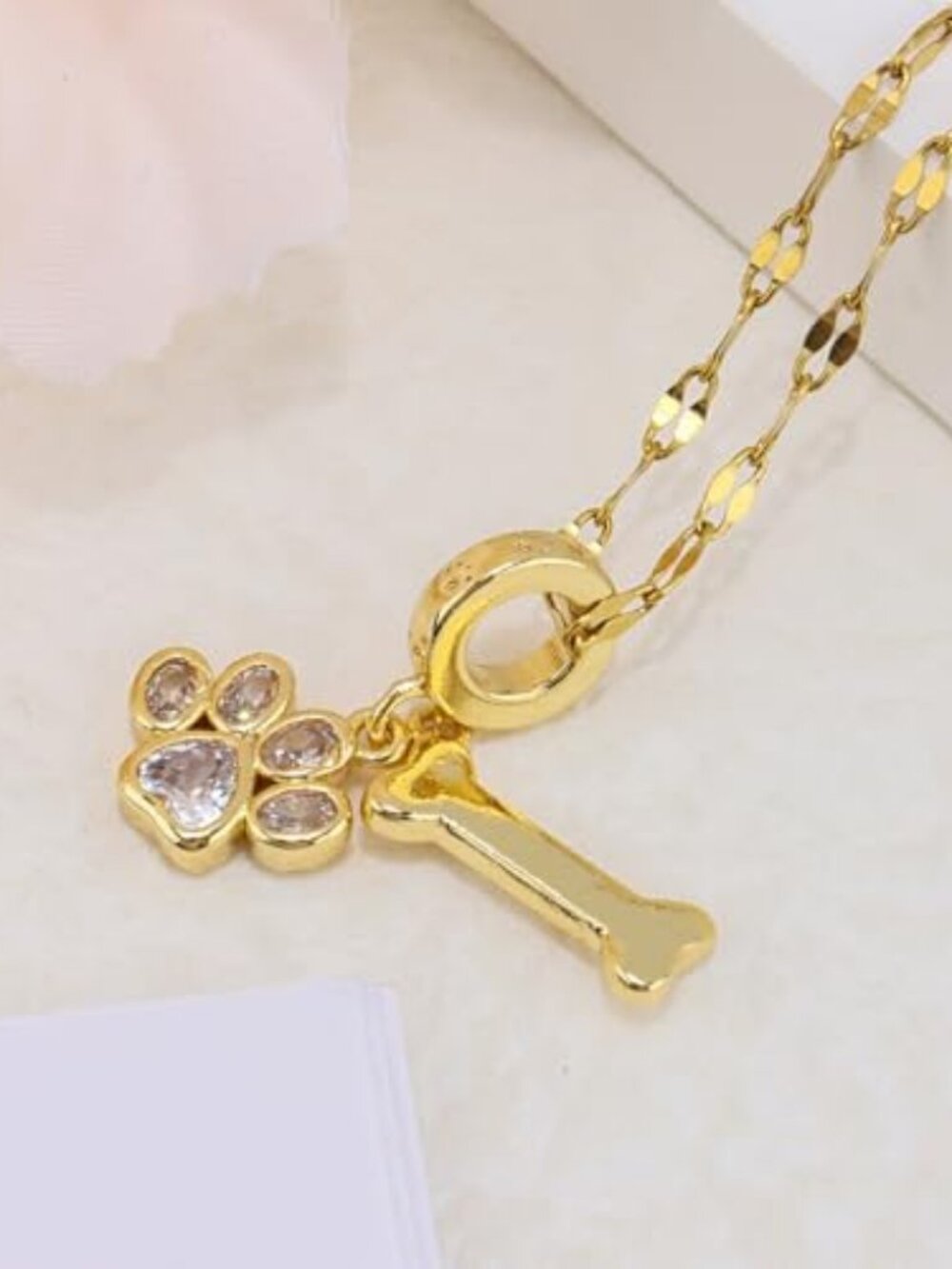 Dog Necklace for Women with Bone & Paw Print Charm -‎ Dainty Memorial Gift